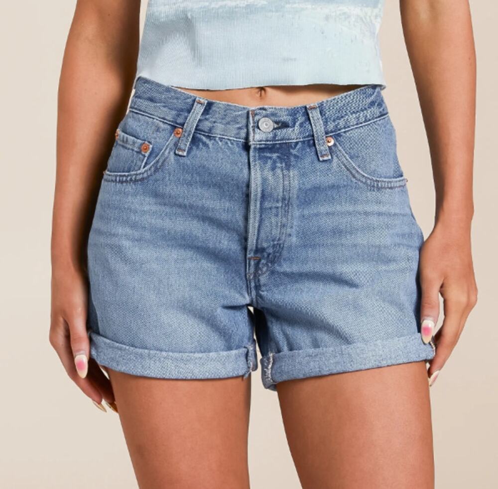 Levi's Premium 501 Button Fly 100% Cotton Denim Roll-Up Cuffed Jean Shorts 30